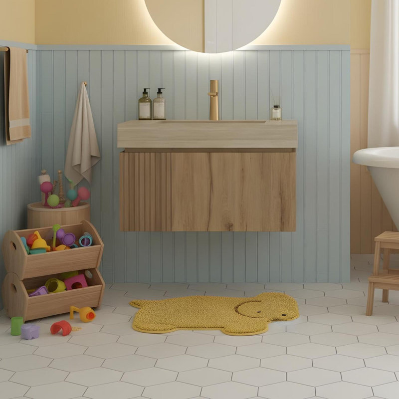 Meuble-lavabo 30 po avec tiroirs et lavabo, Chêne blanc, 29", Beige