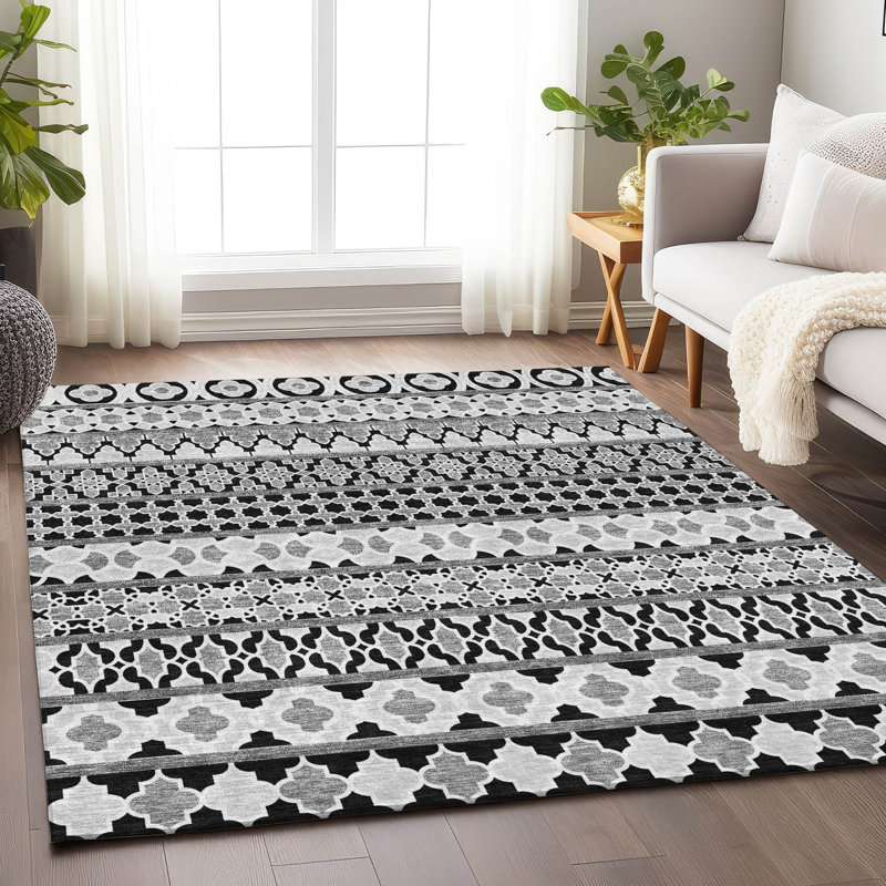 Tapis noir Prisco lavable à la machine de qualité supérieure, Rectangulaire 3 pi x 5 pi