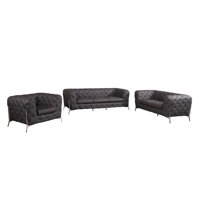 Ensemble de salon en cuir véritable 3 pièces Ehrika