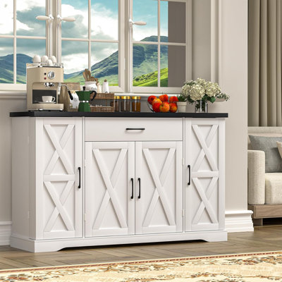 55.1"W Kitchen Pantry Cabinet, Buffet Cabinets with Adjustable Shelves, Kitchen Pantry Storage Cabinet, Buffet Cupboards Storage Cabinet for Home by Gracie Oaks
