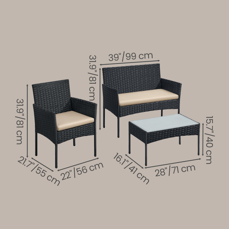 Almandine Garden Furniture Sets, Black