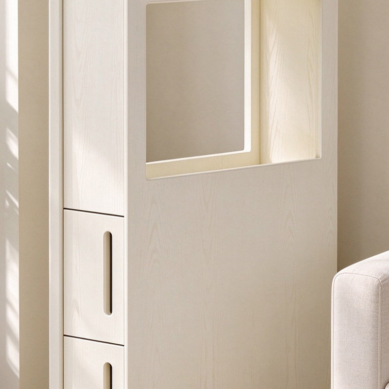 Armoire de rangement roulante en bois d'hévéa avec tiroirs, Cream
