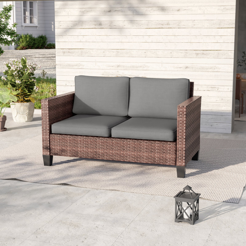Patio Loveseat Sofa Outdoor Wicker Couch, Gray, Brown