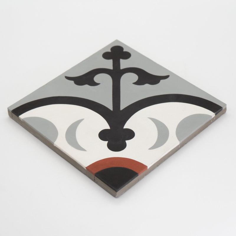 Nador 8" x 8" Cement Patterned Wall & Floor Tile, Black/Gray/Red