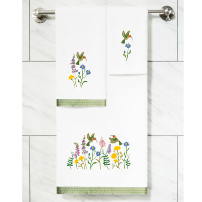 3 Piece 100% Turkish Cotton Hada Embellished Towel Set -  Linum Home Textiles, EDR00-3C-HADA