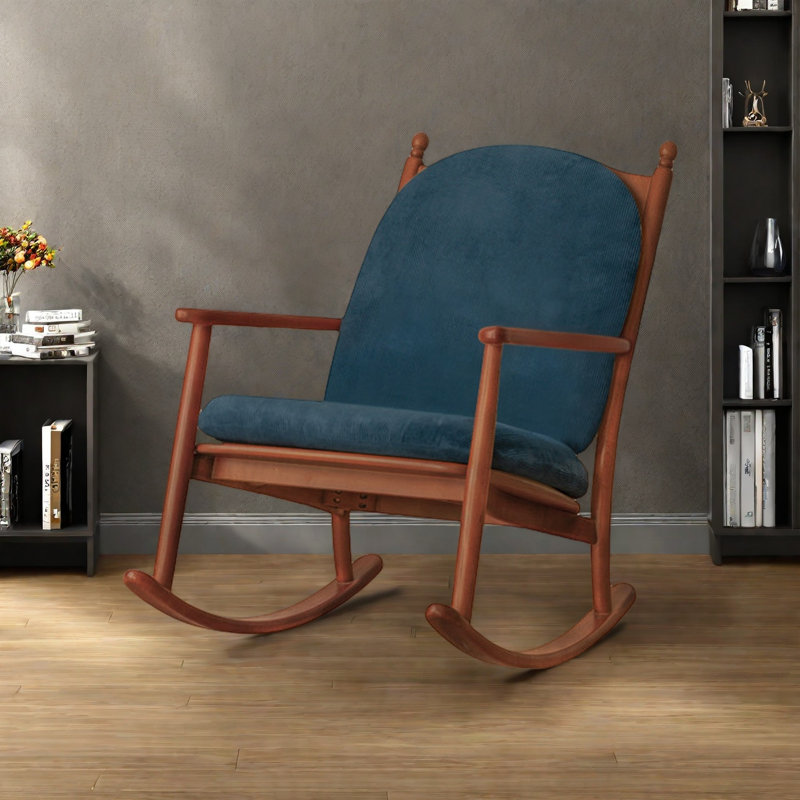 Chaise berçante relaxante en bois massif moderne, Bleu