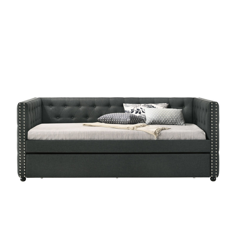 Romona Gray Fabric Daybed W/Trundle, Gray, Twin