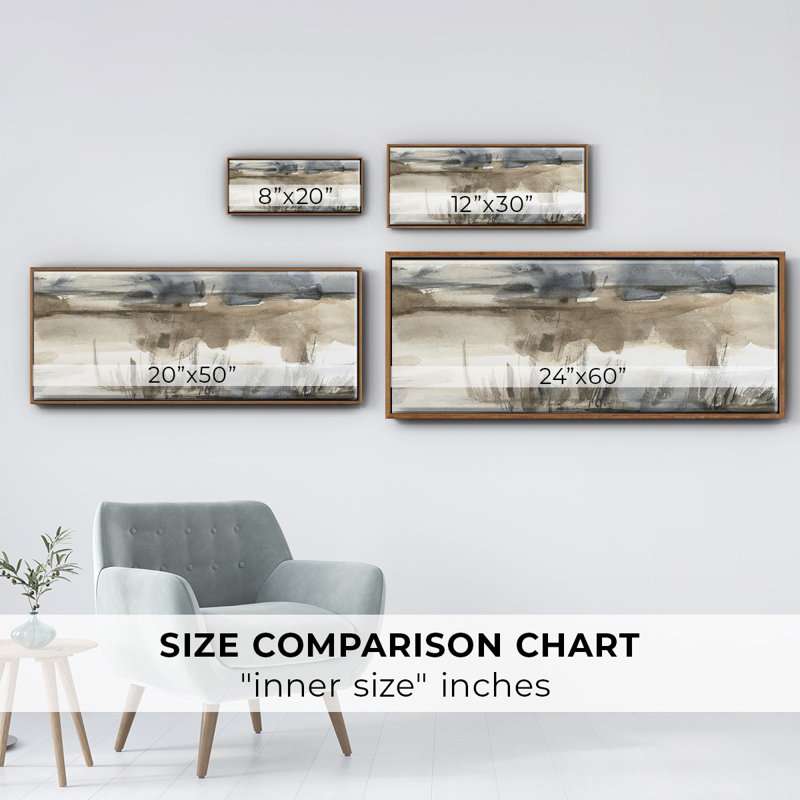 BlueGrey Marsh I- Framed Canvas, 20" H x 50" W