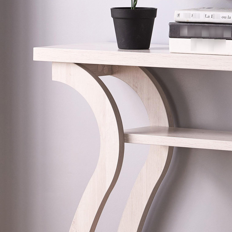White Oak Color Entryway Console With Curvy Legs And Two Shelf Configurations Hallway Shelves In Style