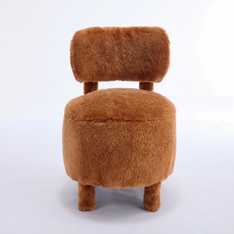 063-Fur Fabric Armless Accent Chair With Curved Backrest And Solid Wooden Legs Upholstered Chair Slipper Side Chair  For Primary Living Space Bedroom Vanity Room Or Reading Room ,Khaki