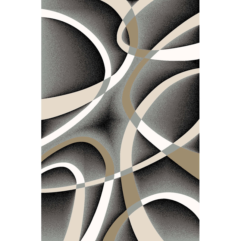 Mccampbell Abstract Area Rug, Rectangle 2' x 8', Navy Blue/White/Gray
