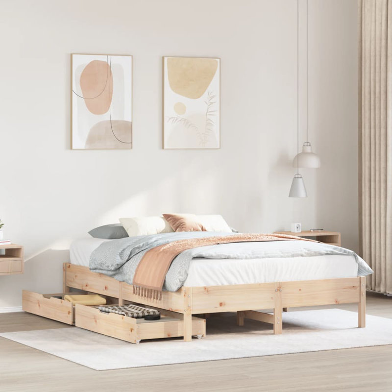 Drawers Bed Frame, European Double (140 x 200 cm), Brown