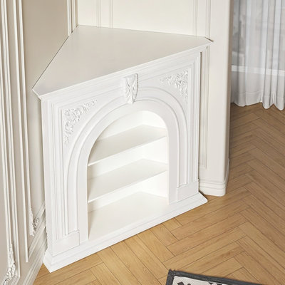 Beige Solid Wood Freestanding Fireplace