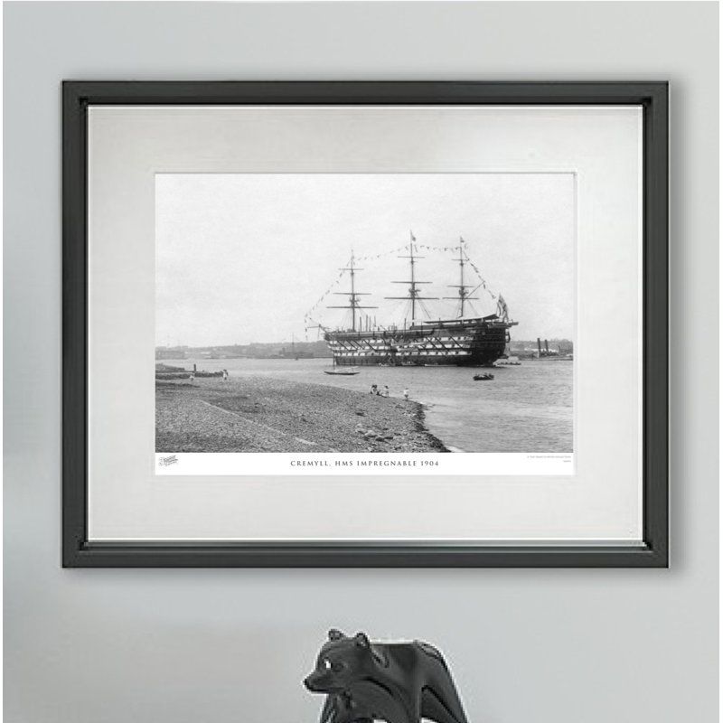 Cremyll, HMS Impregnable 1904 - Single Picture Frame Print, 40cm H x 50cm W x 2.3cm D