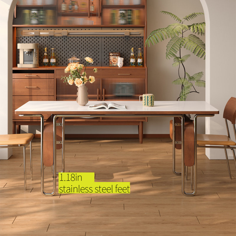 White rectangle sintered stone dining table, 29.53"H x 62.99"L x 31.5"W
