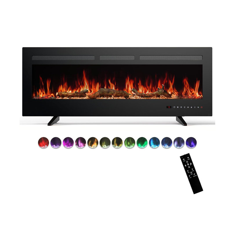 50" Electric Fireplace Wall Mounted or Recessed Insert, 1500W/750W Freestanding Fireplaces Heater with Remote Control,13 Adjustable Flame Colour, 12H Timer, Touch Screen