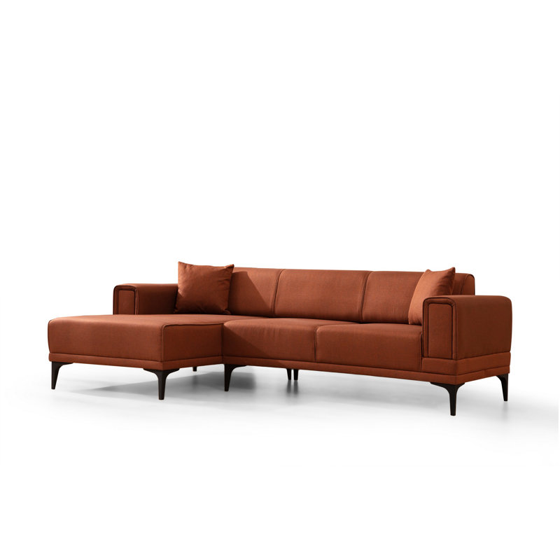 Canapé-lit d'angle, Orienté à gauche (vu de face), Mélange de polyester orange