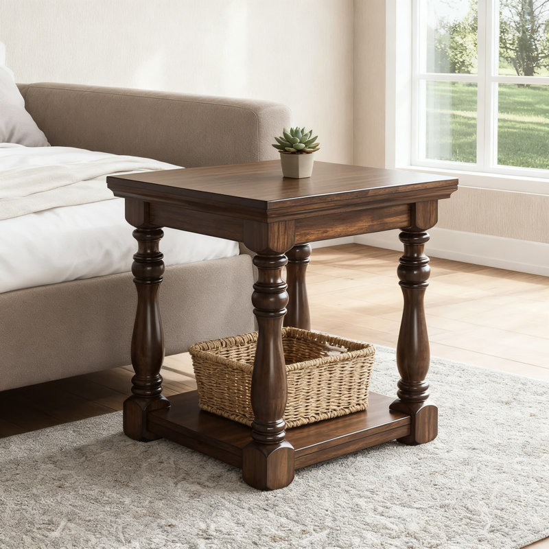 Table de bout Sturlayne Classic avec tablette ouverte, table d'appoint rectangulaire avec pieds détaillés et tablette de rangement inférieure pour le salon