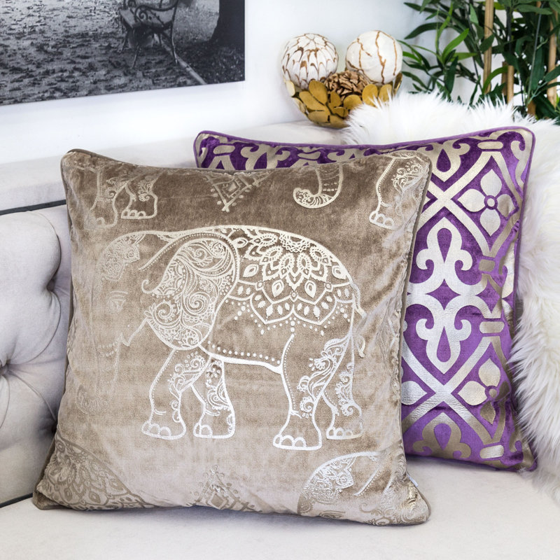  Elephant Velvet Throw Pillow, Mocha