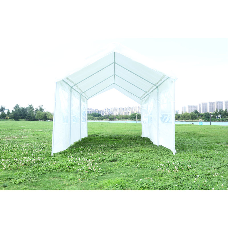 Abri d'auto 10 po x 20 po pour garage robuste - Conception triangulaire stable, tiges de mise à la terre, parois latérales détachables et structure de pavillon avec tiges pour la stabilité, murs amovibles, housse imperméable