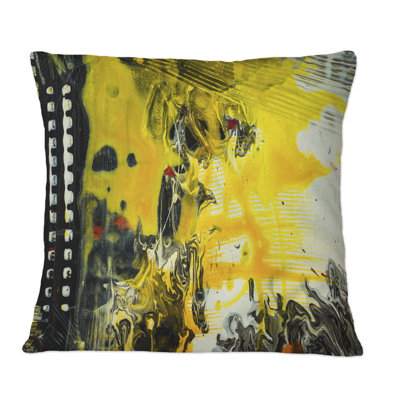 Coussin jaune avec imprimé d'art moderne noir et blanc