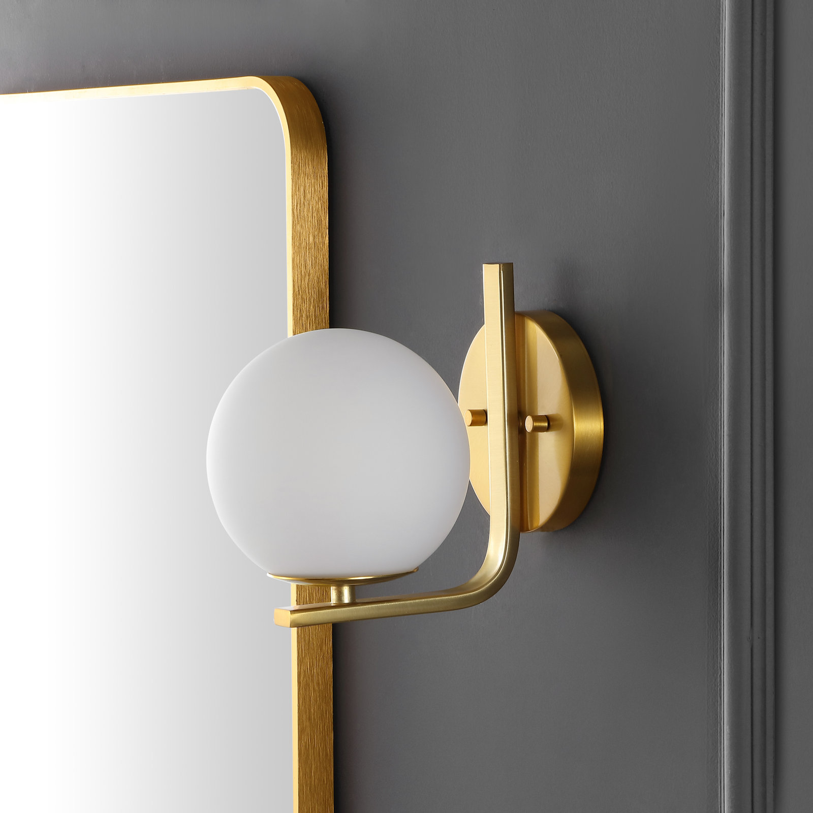 Brose Single Light Glass Dimmable Armed Sconce, Brass