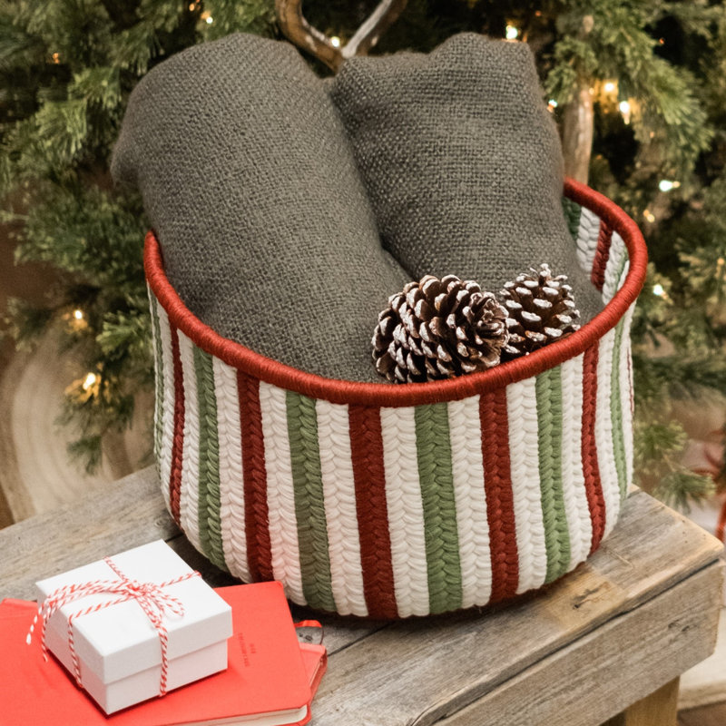 The Holiday Aisle® Fabric Decorative Basket, 8" H x 12" W x 12" D, Red/Green