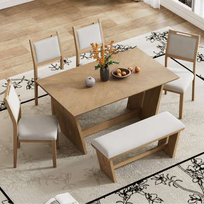 Ensemble de salle à manger en bois 6 pièces avec banc et chaises rembourrées Labannah