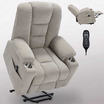 Fauteuil inclinable Blue Power Lift Massage - USB / Type-C, deux porte-gobelets en acier, rembourrés, pour personnes âgées