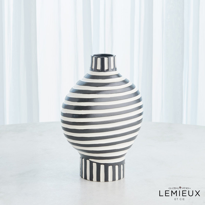 Colbert Vase-Black/White, 13" H x 8.5" W x 8.5" D