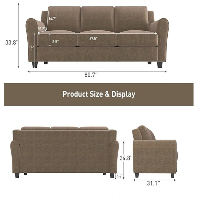 80.7" Wide Modern Velvet Upholstered Sofa(Set Of 2), Brown
