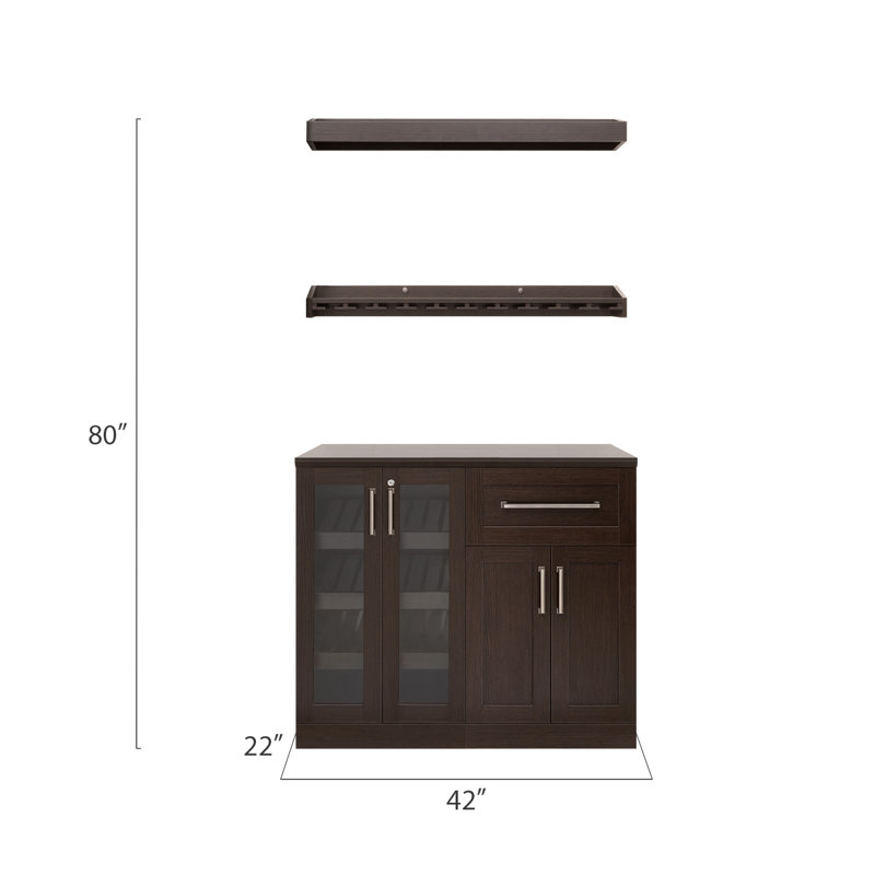 Dark Brown Shaker Style Home Bar Cabinet Set with Brushed Nickel Hardware