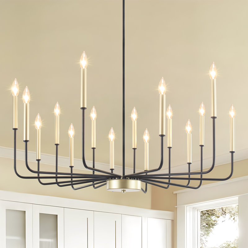 Tamerah Dimmable Candle-Style Classic / Traditional Chandelier, Matte Black/light gold, 16
