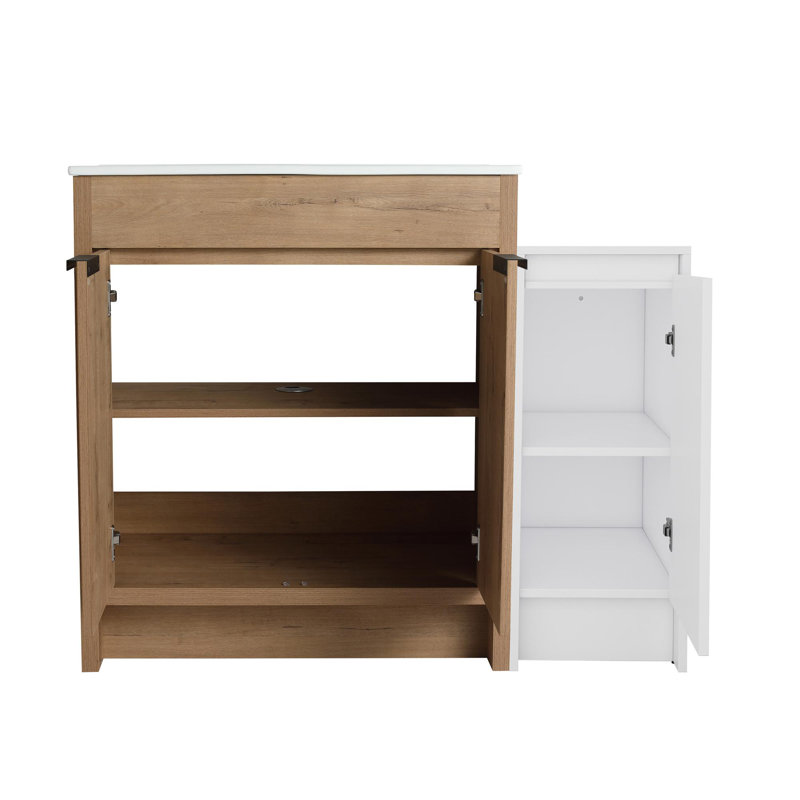 Meuble-lavabo autoportant moderne de qualité supérieure, robuste, durable et avec lavabo en céramique, Blanc lustré, 41"