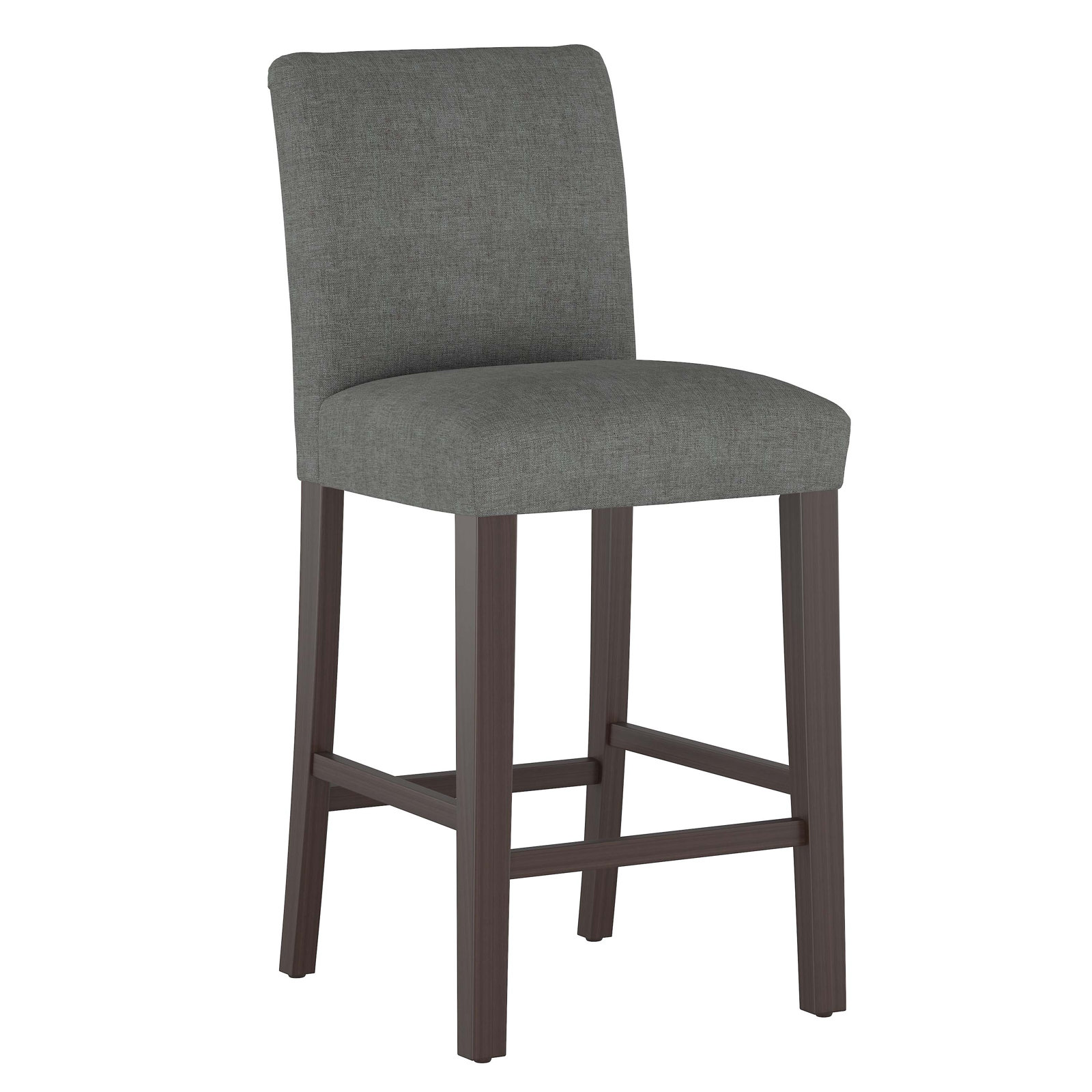 Hadrien 31" Bar Stool, Bar Stool (31” Seat Height), Zuma Charcoal Textured Linen, Black Wood