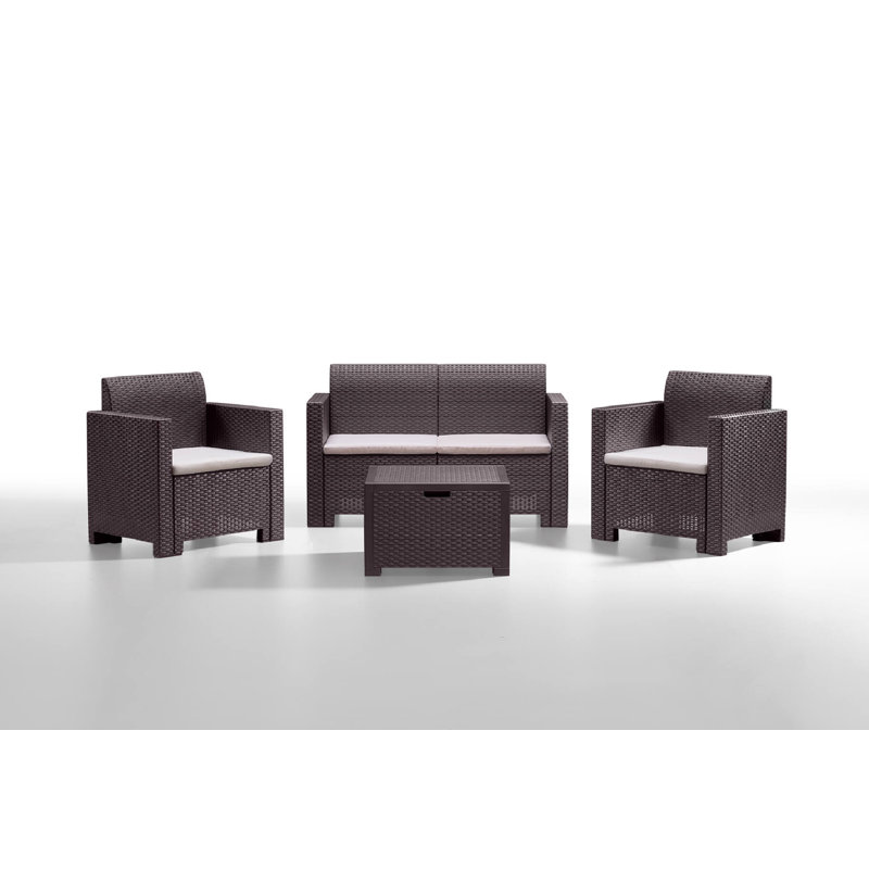 Lochie 4 - Person Patio Dining Set with , Cushions Included, Brown