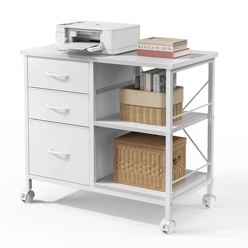 Mobile File Cabinet with 3 Fabric Drawers, 29.5’’ W Rolling Printer Stand with Open Storage Shelf, Lateral Filing Cabinet