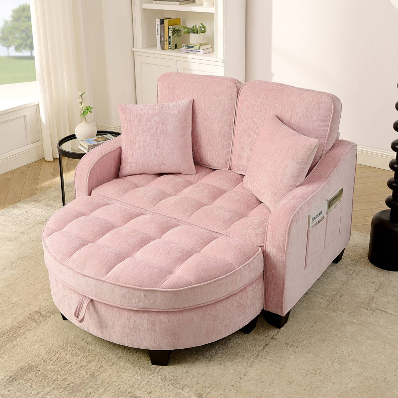 Two-Seater Sofa, Double Sofa Chaise Longue, With Irregular Armrests And Backrests, Footrest With Storage Space, Comes With Two Small Throw Pillows, Suitable For Living Room And Bedroom