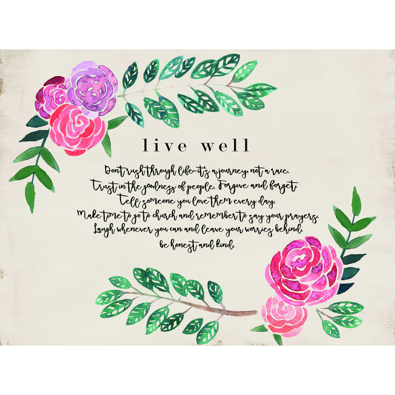 «Live Well Floral Corner Elements», art textuel sur toile tendue, H 12 po x l 16 po