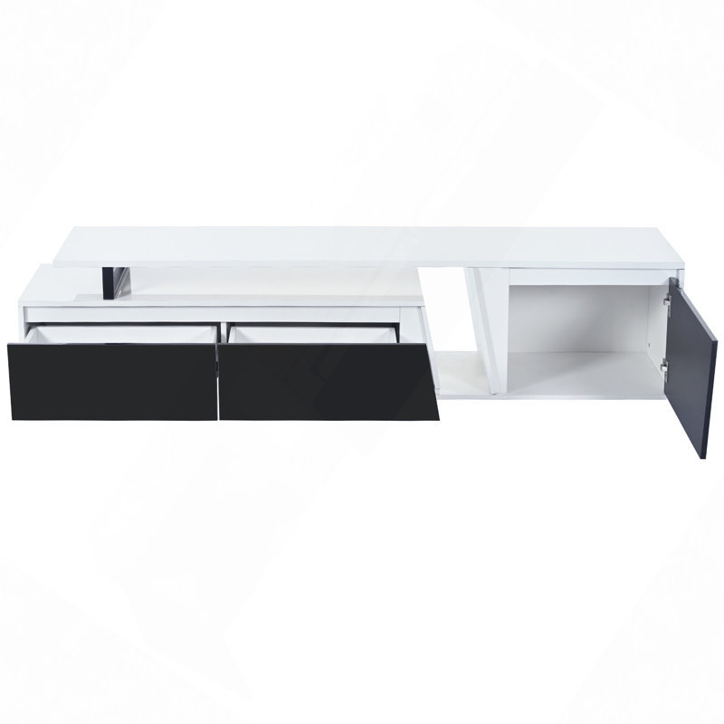 Meuble télé moderne, minimaliste, rectangulaire, extensible, avec 2 tiroirs et 1 armoire pour le salon, jusqu'à 100 po, White