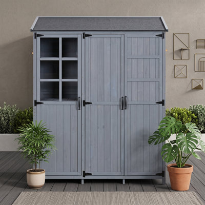 Wood Patio Garden Shed with Waterproof Roof, Storage Shelves and 2 Drawers