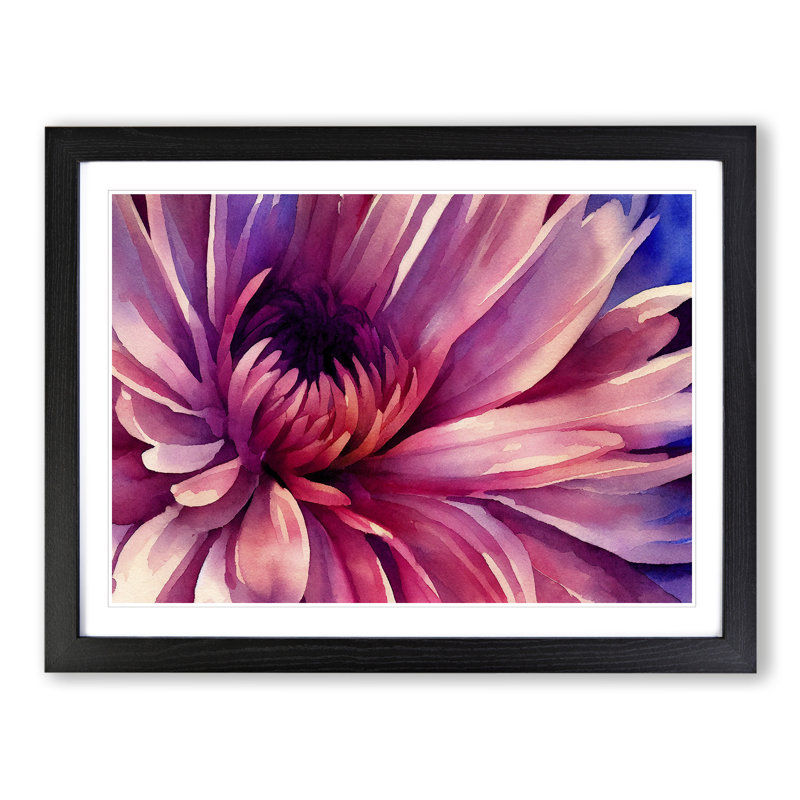 Watercolour Chrysanthemum Flower Vol.3 - Single Picture Frame Painting, Black Framed, 46cm H x 64cm W x 2cm D