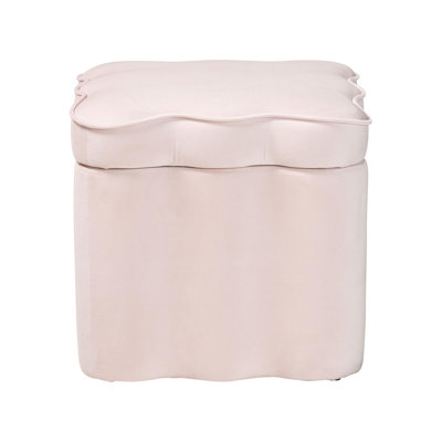 Baxton Studio Paulina Velvet Storage Ottoman - Lid Top Accent Stool with Interior Storage and Scalloped Outline for Bedroom or Living Room, Light Pink