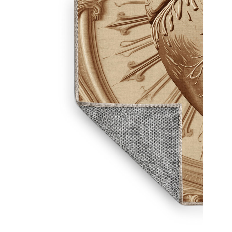 Tapis traditionnel orné Bates lavable à la machine en brun - reliure beige, 4 x 6