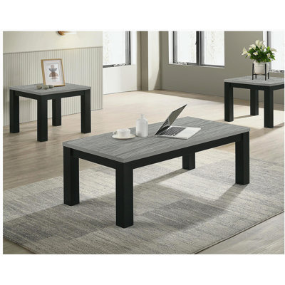 Ensemble de table de salle à manger gris et noir trois pièces, avec une table de salle à manger à siège supérieur et deux tables d'appoint assorties, meubles en bois.
