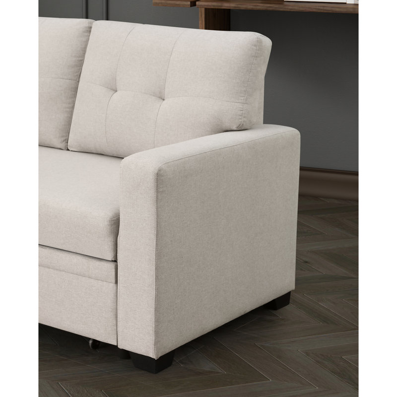 Canapé-lit modulaire convertible rembourré à 3 places avec rangement, lin beige, rembourrage en mousse, coussins de dossier amovibles, canapé-lit simple pour une nuit, largeur de 84,45 po, profondeur de 53,04 po