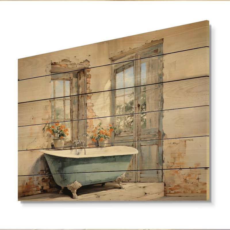«Isotta Bathroom Vintage Tiles I», reproduction sur bois sans cadre, H 30 po x l 40 po x P 0,78 po