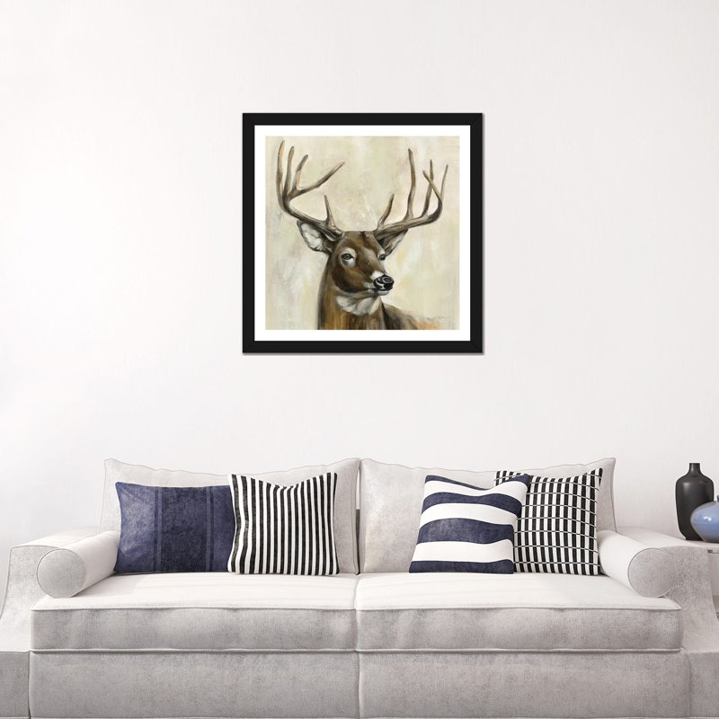 «Bronze Deer» par Silvia Vassileva - reproduction d'art, H 24 po x l 24 po x p 1 po, Papier encadré noir, Blanc
