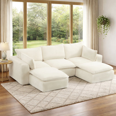 Canapé modulaire de 109,4 po, configurations en forme de U / en L / de canapé-lit / droit, velours côtelé adapté aux animaux de compagnie, aucun assemblage requis, modules légers