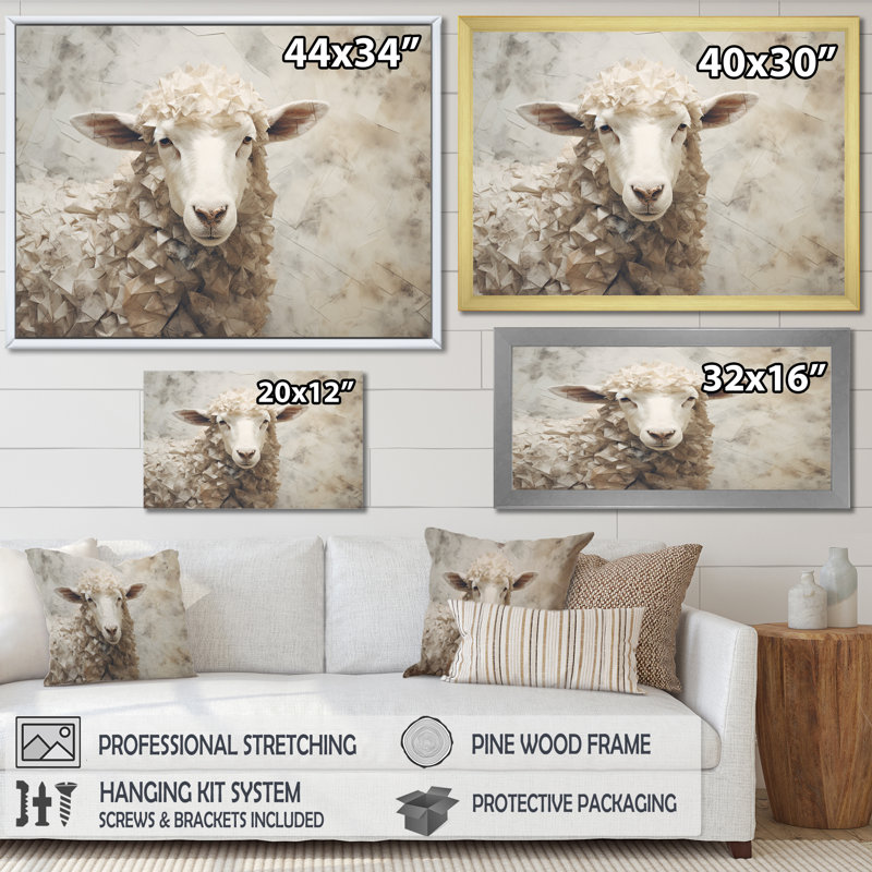 Cozy beige minimalisme mouton IV sur toile, Cadre flottant doré, 30" H x 40" W